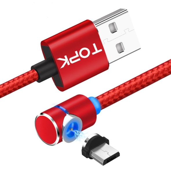 TOPK 1m 2.4A Max USB to Micro USB 90 Degree Elbow Magnetic Charging Cable with LED Indicator(Red)