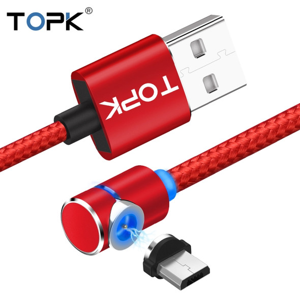 TOPK 1m 2.4A Max USB to Micro USB 90 Degree Elbow Magnetic Charging Cable with LED Indicator(Red)