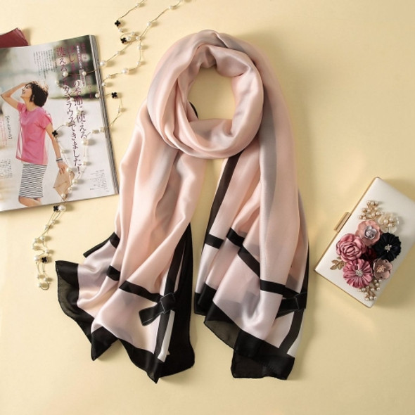 Women Flowers Elegant Imitated Silk Fabric Black Pink Bow Pattern Shawl Sunscreen Beach Scarf, Size: 90*180cm
