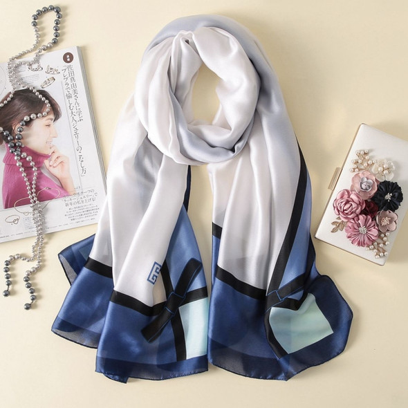 Women Flowers Elegant Imitated Silk Fabric Blue White Bow Pattern Shawl Sunscreen Beach Scarf, Size: 90*180cm