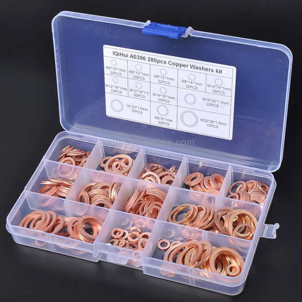 280 PCS O Shape Solid Copper Crush Washers Assorted Oil Seal Flat Ring Kit for Car / Boat  / Generators