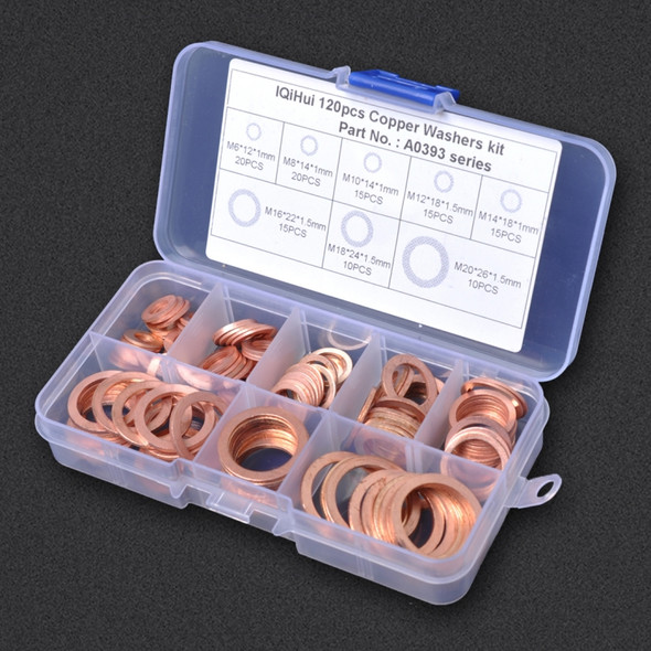 120 PCS O Shape Solid Copper Crush Washers Assorted Oil Seal Flat Ring Kit for Car / Boat  / Generators