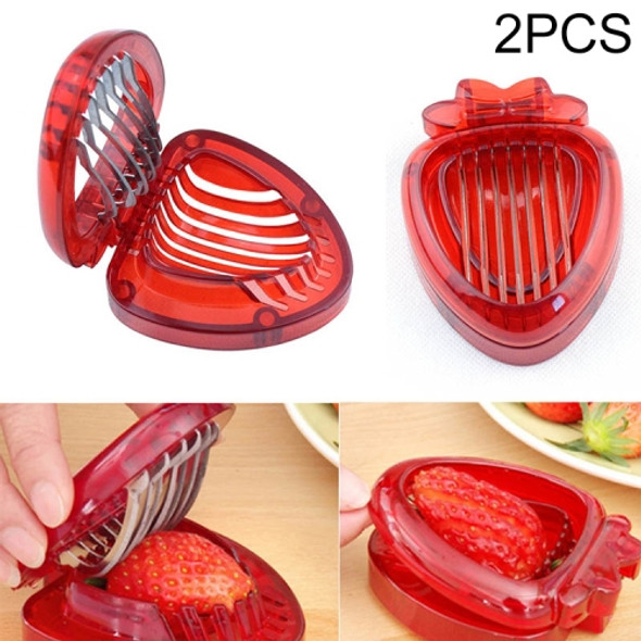 2 PCS Kitchen Tool Plastic Strawberry Slicer Fruit Knife with Stainless Steel Blade(Red)