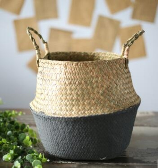 2 PCS Seagrass Knitting Desktop Storage Basket Wicker Flower Pot Folding Basket, Size:20x17x15cm(Black)