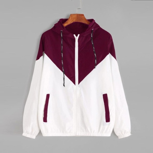 Women Jackets Female Zipper Pockets Casual Long Sleeves Coats Autumn Hooded Windbreaker Jacket, Size:L(Fuchsia)