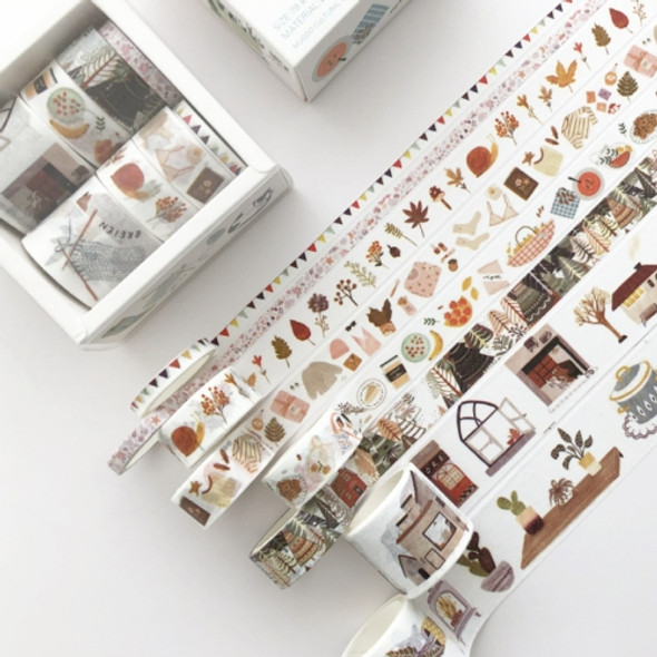 8 Roll / Box Paper Tape Basic Handbook Material Set Small Fresh Girl DIY Decorative Tape Antique Hand Account Sticker(Life)