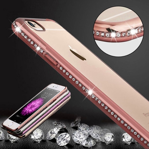 For iPhone 6 Plus & 6s Plus Diamond Bling Luxury Plating PC Frame Transparent TPU Protective Case(Rose Gold)