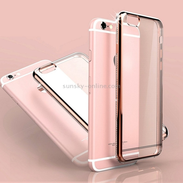 For iPhone 6 Plus & 6s Plus Diamond Bling Luxury Plating PC Frame Transparent TPU Protective Case(Rose Gold)