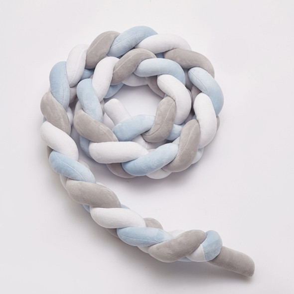 2M  Pure Color Weaving Knot for Infant Room Decor Crib Protector Newborn Baby Bed Bumper Bedding Accessories(White Grey Blue)
