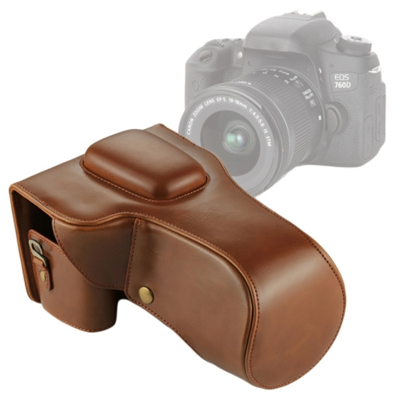 Full Body Camera PU Leather Case Bag for Canon EOS 760D / 750D (18-135mm Lens) (Brown)