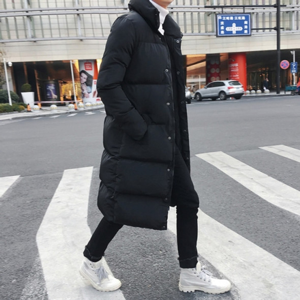 Mens Long Down Jacket Coat Winter Parkas Thick Warm Slim Fit Male Overcoat, Size:M(Black)