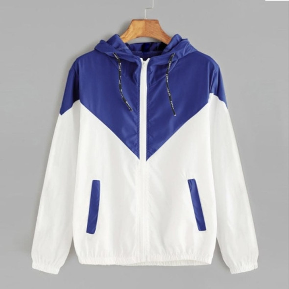 Women Jackets Female Zipper Pockets Casual Long Sleeves Coats Autumn Hooded Windbreaker Jacket, Size:XXL(Blue)