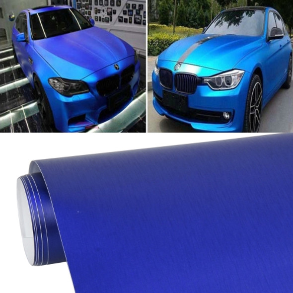 1.52 * 0.5m Waterproof PVC Wire Drawing Brushed Chrome Vinyl Wrap Car Sticker Automobile Ice Film Stickers Car Styling Matte Brushed Car Wrap Vinyl Film (Dark Blue)