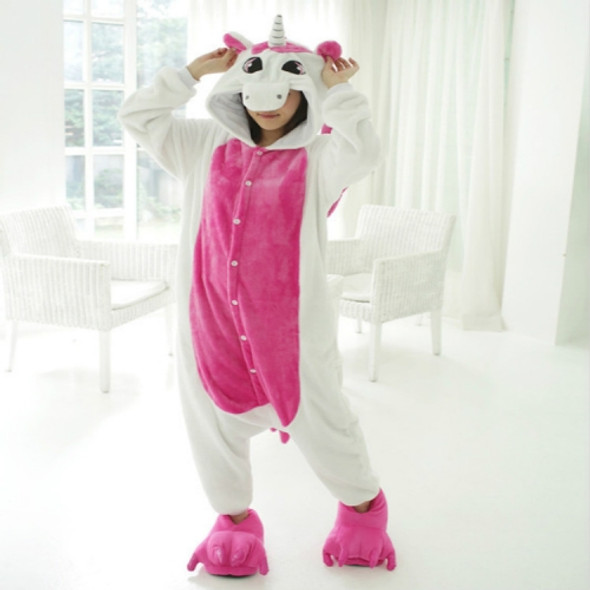 Adults Animal Pajamas Set Cartoon Women Men Winter Unisex Flannel Stitch Pajamas, Color:Rose Red Unicorn(L)