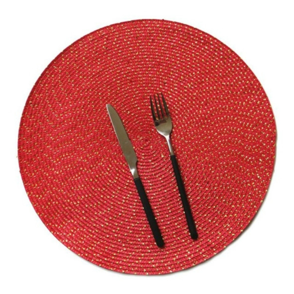 2 PCS PP Round Oval Woven Placemat, Size:Diameter 36cm(Red)