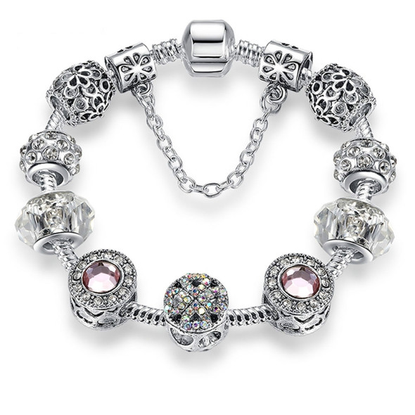 2 PCS Women Fashion Simple Panjia Opal Crystal Alloy Bracelet, Length:17cm(Silver)