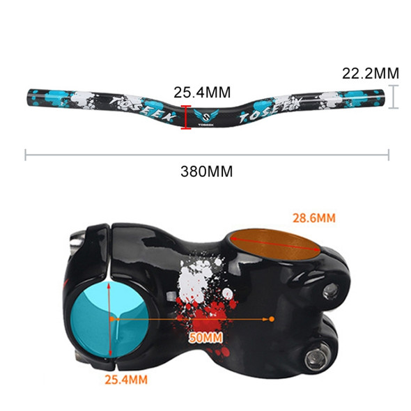 TOSEEK Carbon Fiber Children Balance Bike Bent Handlebar, Size: 380mm(Blue)