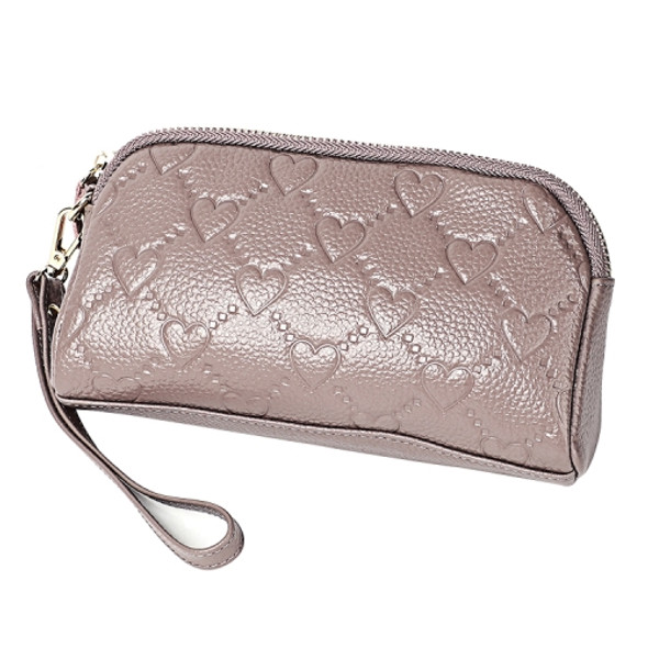 2025 Multifunctional Litchi Texture Women Large Capacity Hand Wallet Shell bag with Card Slots(Pale Pinkish Grey)