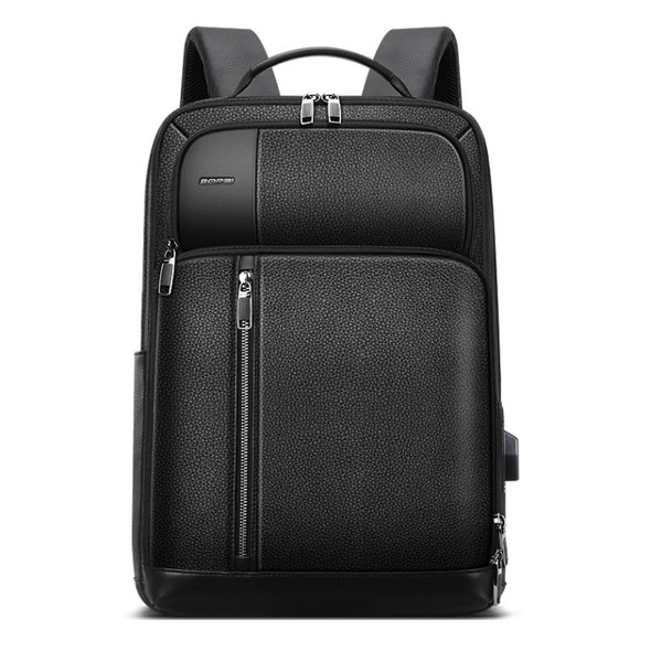 Bopai 851-036611 Large Capacity Top-grain leather Business Breathable Man Backpack, Size: 30x12x43cm(Black)