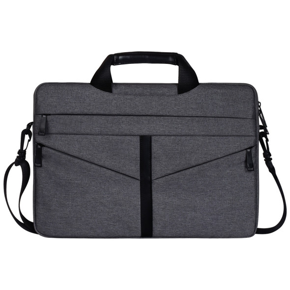 15.6 inch Breathable Wear-resistant Fashion Business Shoulder Handheld Zipper Laptop Bag with Shoulder Strap (Dark Gray)