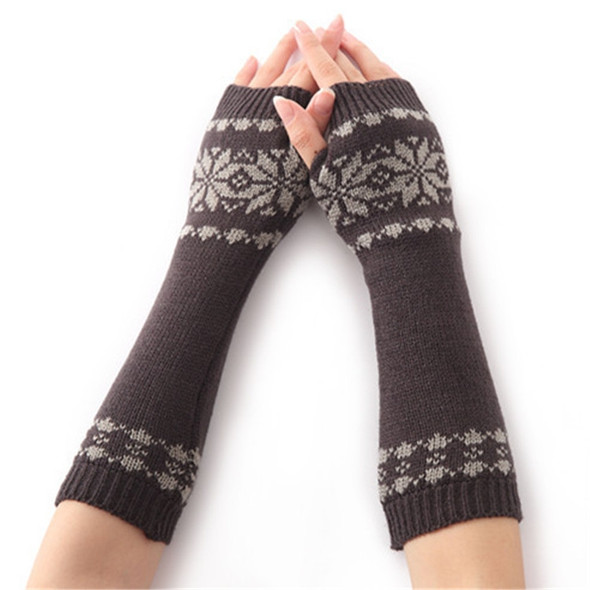 Unisex Universal Autumn Winter Snowflake Pattern Knitted Wool Warm Cuffs Fingerless Arm Sleeves(Dark Gray)
