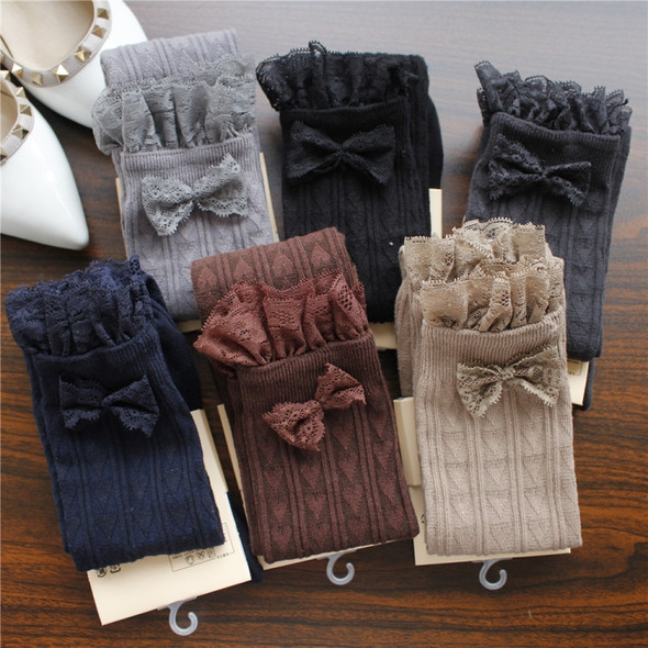 Lace Bow Japanese Thigh High Stockings, Size:One Size(Navy Blue)
