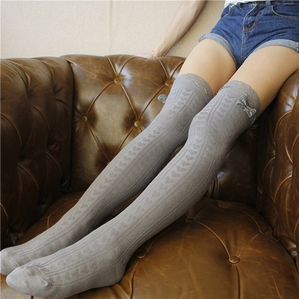 Lace Bow Japanese Thigh High Stockings, Size:One Size(Light Gray)