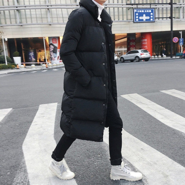 Mens Long Down Jacket Coat Winter Parkas Thick Warm Slim Fit Male Overcoat, Size:XXXXL(Black)