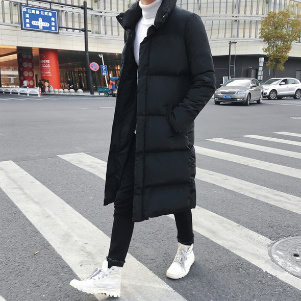 Mens Long Down Jacket Coat Winter Parkas Thick Warm Slim Fit Male Overcoat, Size:XXXXL(Black)