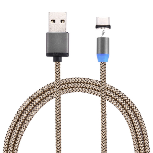 360 Degree Rotation 1m Weave Style USB-C / Type-C to USB 2.0 Strong Magnetic Charger Cable with LED Indicator, For Galaxy S8 & S8 + / LG G6 / Huawei P10 & P10 Plus / Oneplus 5 / Xiaomi Mi6 & Max 2 /and other Smartphones(Gold)
