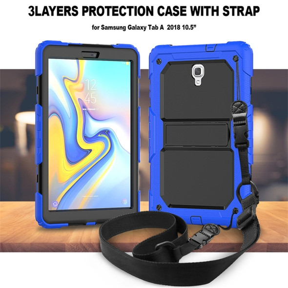 Shockproof PC + Silica Gel Protective Case for Galaxy Tab A 10.5 T590, with Holder & Shoulder Strap (Blue)