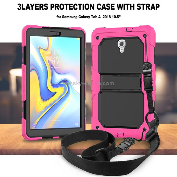 Shockproof PC + Silica Gel Protective Case for Galaxy Tab A 10.5 T590, with Holder & Shoulder Strap (Rose Red)