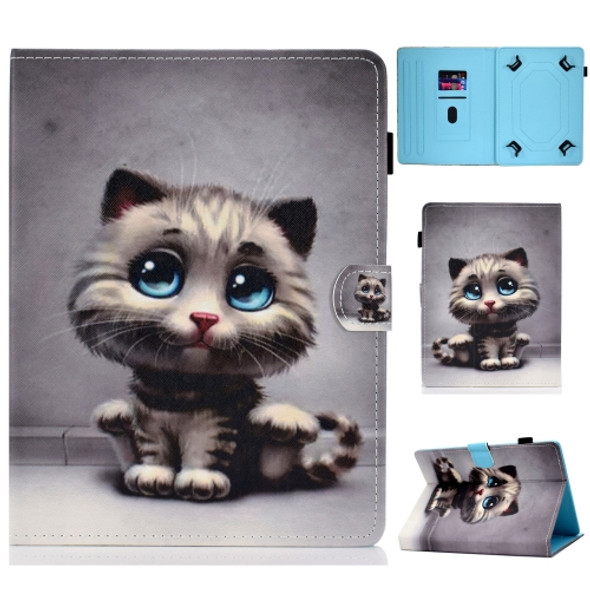 Colored Drawing Stitching Universal Horizontal Flip Leather Case, with Holder & Card Slots for 10 inch Tablet PC(Cat)
