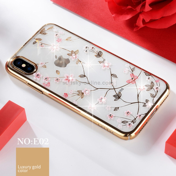 SULADA Flower Pattern Plating Diamond PC Case for iPhone XS / X (Gold)