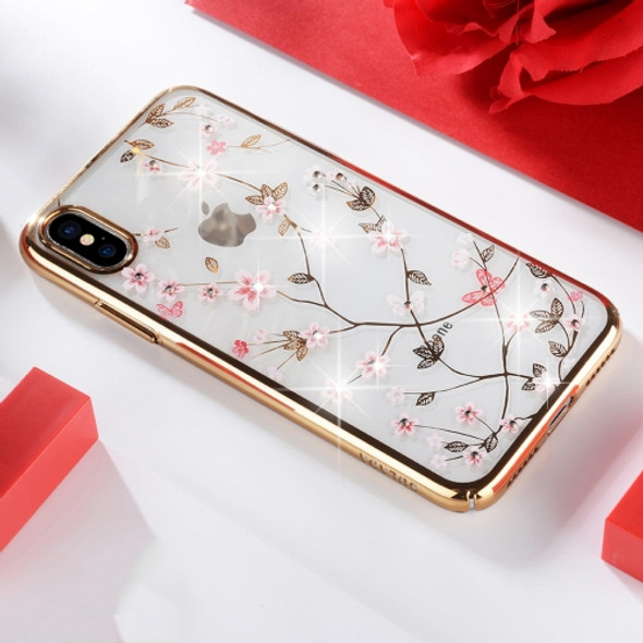 SULADA Flower Pattern Plating Diamond PC Case for iPhone XS / X (Gold)