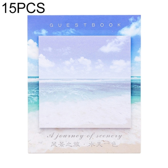 15 PCS Scenery Tour Memo Pad Paper Post Notes Sticky Notes Notepad Stationery(Water and sky)