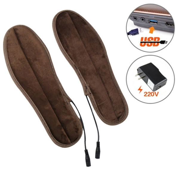 USB Electric Powered Heated Insoles Keep Feet Warm Pad with USB Cable & Power Adapter, Size: 37-38 yard(Brown)