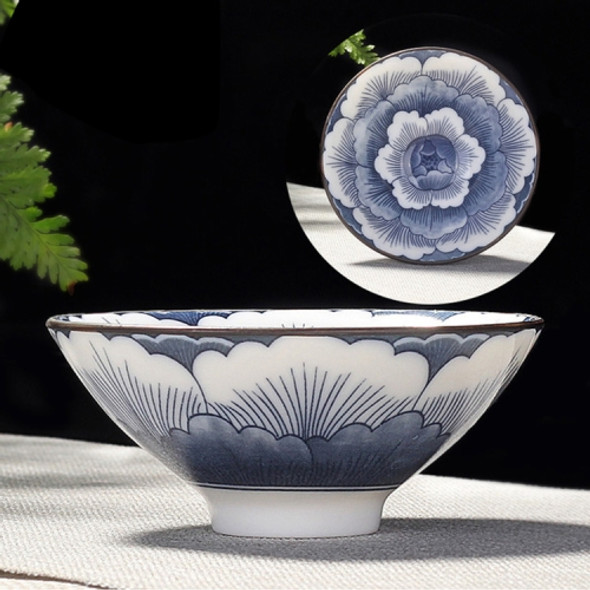 Household Hand-painted Ceramics Kung Fu Tea Set Teacup Tea Bowl, Size:Large(Peony)