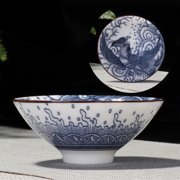 Household Hand-painted Ceramics Kung Fu Tea Set Teacup Tea Bowl, Size:Large(Phoenix)