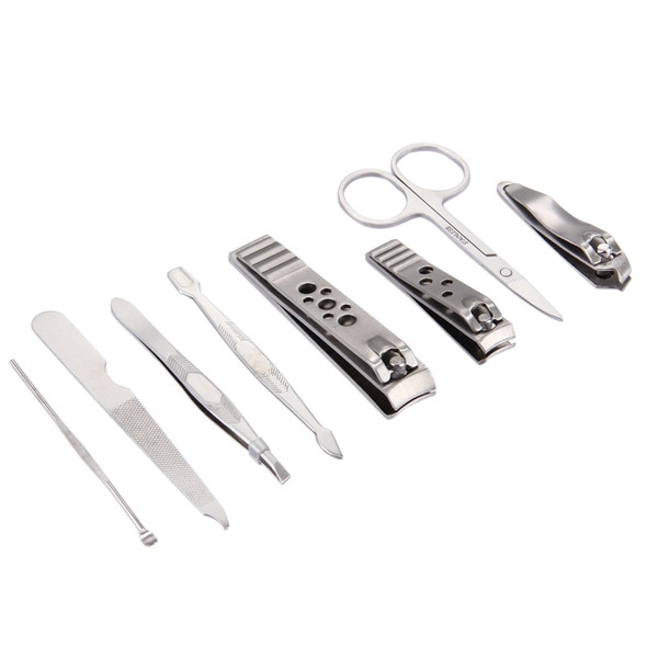 8 in 1 Nail Care Clipper Pedicure Manicure Kits (Large Nail Clippers, Small Nail Clippers, Oblique Nail Nipper, Dual Head Steel Push, Eyebrow Scissors, Eyebrow Tweezers, Ear Pick, Double Side Nail File) with Leather Bag