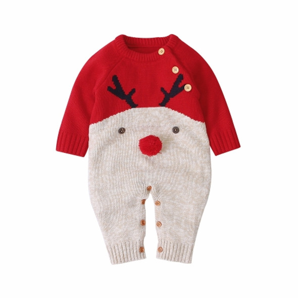 Boys And Girls Knitted Christmas Sweater (Color:Red Size:90cm)