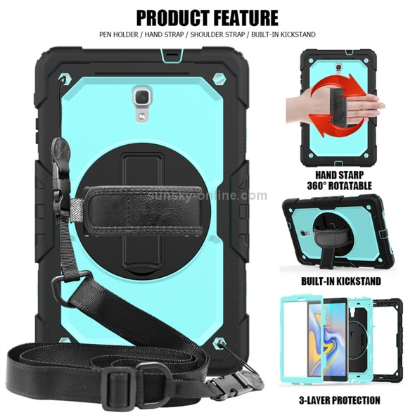 Shockproof Black Silica Gel + Colorful PC Protective Case for Galaxy Tab A 10.5 T590, with Holder & Shoulder Strap & Hand Strap & Pen Slot (Baby Blue)