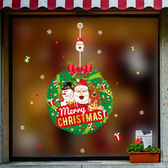 Christmas Wall Stickers Window Glass Festival Wall Stickers Santa Mural New Year Home Decoration(Round Merry Christmas)