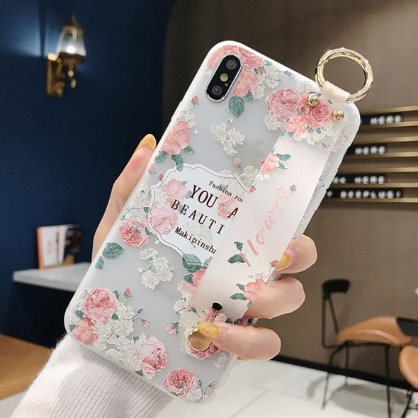 Flowers Pattern Wrist Strap Soft TPU Protective Case For Huawei P30(Flowers wrist strap model C)