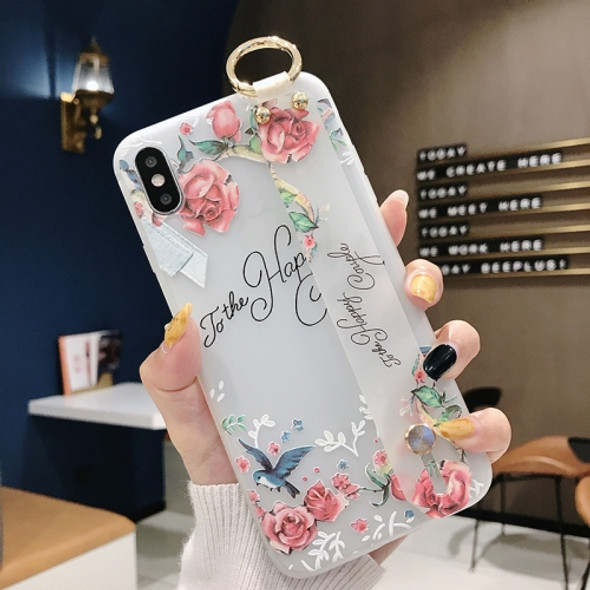 Flowers Pattern Wrist Strap Soft TPU Protective Case For Huawei P30(Flowers wrist strap model C)