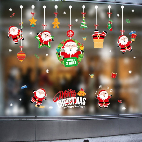Christmas Wall Stickers Window Glass Festival Wall Stickers Santa Mural New Year Home Decoration(Gift Box Santa)