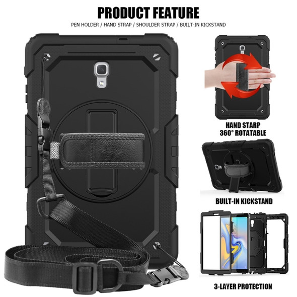 Shockproof Colorful Silica Gel + PC Protective Case for Galaxy Tab A 10.5 T590, with Holder & Shoulder Strap & Hand Strap & Pen Slot (Black)