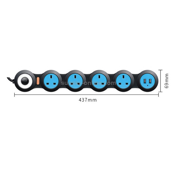 Charging Plug-in Wiring Board Creative Rotary Towline Board 13A Deformed Socket with USB, UK Plug, 5-Bit Socket(Black)