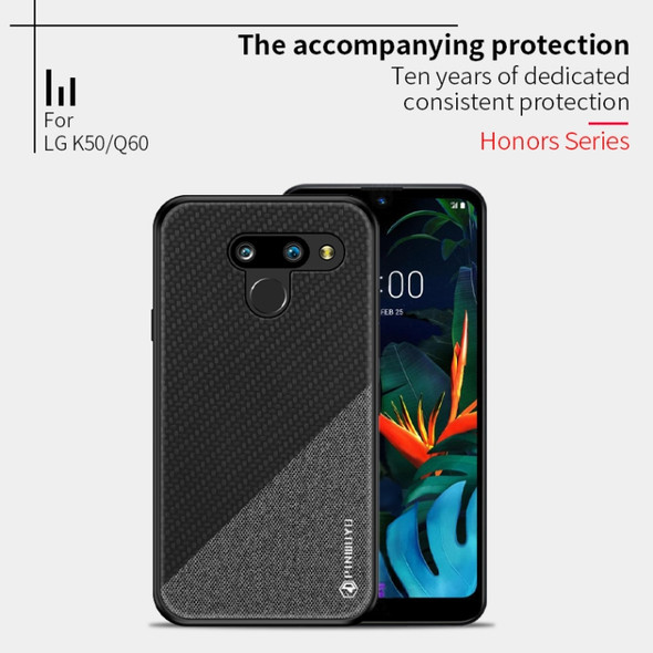 PINWUYO Hong Series Anti-fall TPU+ Chemical Fiber Cloth Protective Cover for LG K50 / Q60(Black)