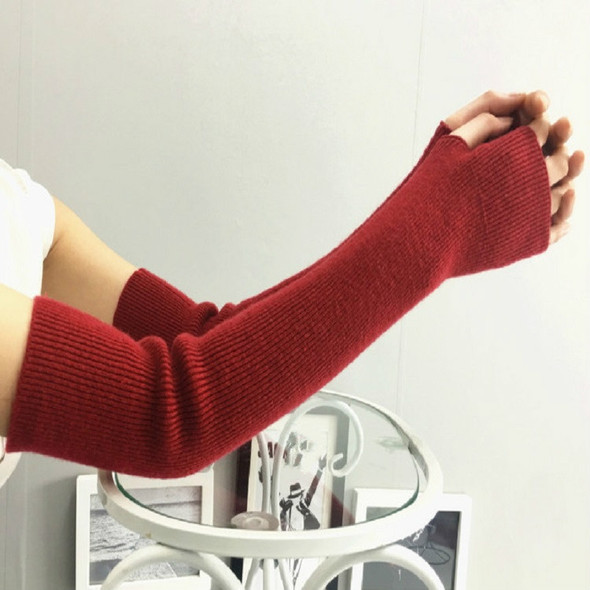 Autumn and Winter Long Thick Warm Cashmere Sleeves Fingerless Fake Sleeves, Size:One Size(Red Wine)